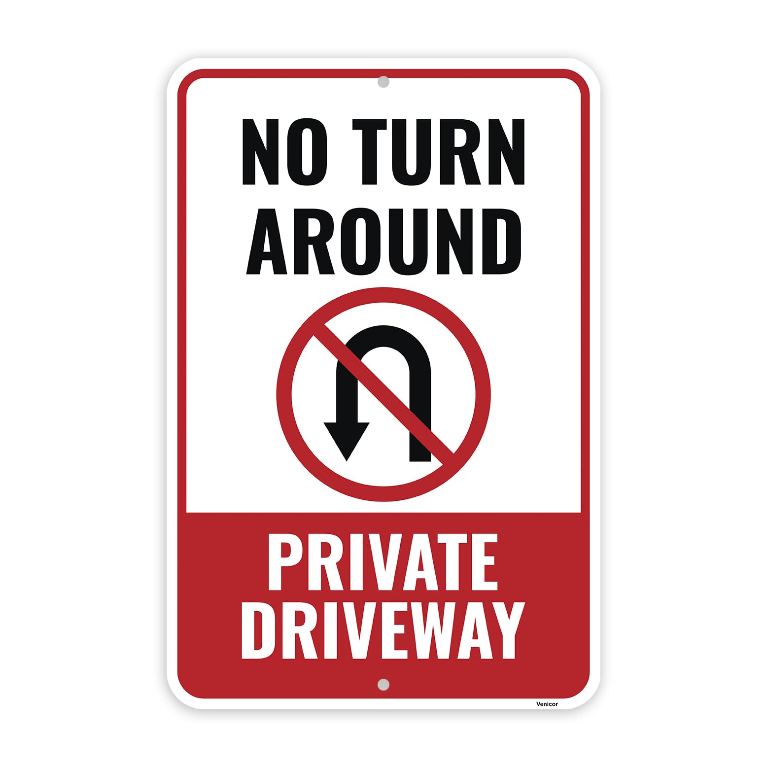 No Turn Around Driveway Sign, Private Driveway Notice, Aluminum, 12x8 Inch