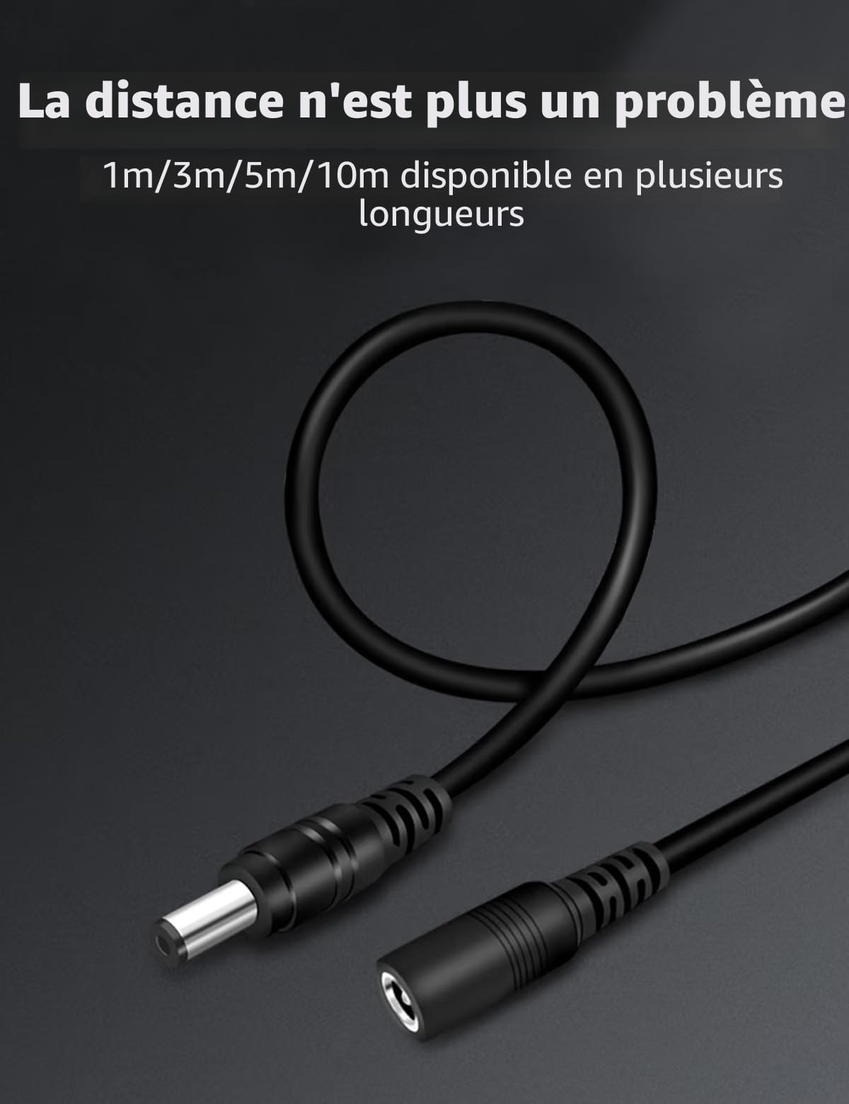 Tonton Cordon d'extension d'alimentation 12V DC 1M 2.1mm x 5.5mm Noir
