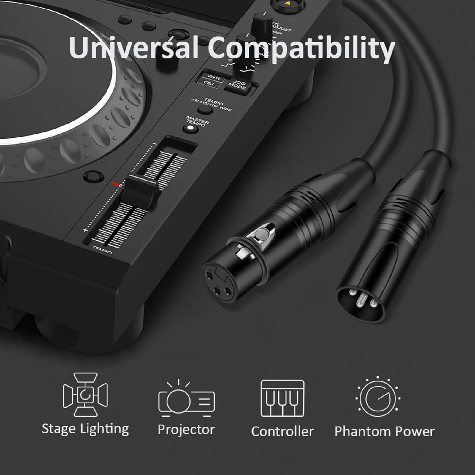 POPETPOP Lot de 8 Câbles Dmx 3 Broches en Métal Noir, Longueur 1 Mètre, pour Éclairage de Scène, Projecteurs, Microphones et Matériel Audio, Câbles D’éclairage Robustes et Connexion