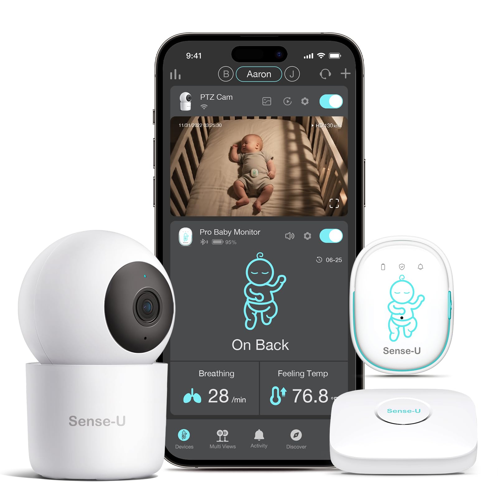 - Pro Smart Baby Monitor Bundle with 2.5K QHD Pan-Tilt-Zoom Camera: Tracks Breathing Movement, Rollover & Overheating with Cry Detection, Background Audio, Security Wi-Fi Video Camera