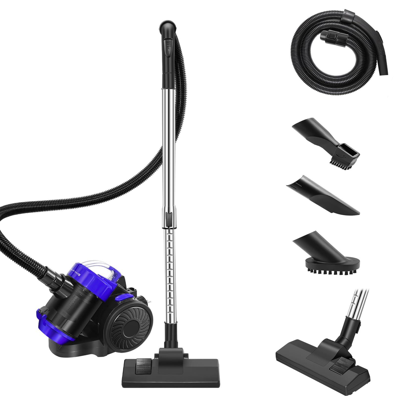 Aspiradora ciclónica sin bolsa, 1000 W, cilindro de aspiradora, potente aspiradora con filtro HEPA, boquilla de suelo para suelos duros y alfombras, capacidad de depósito de polvo de 1,5 litros, radio