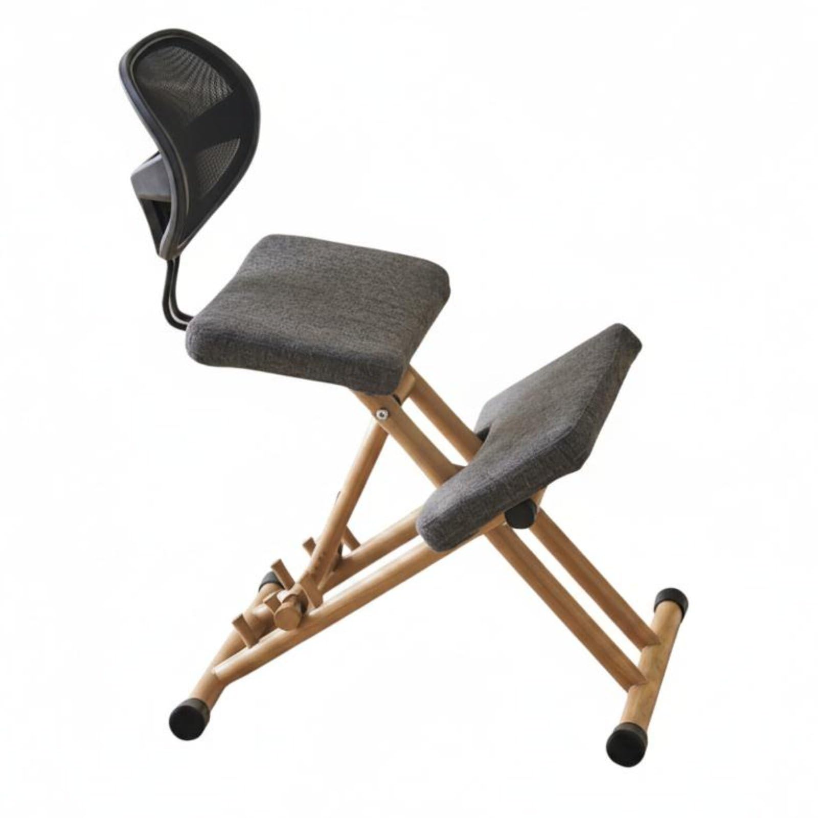 Qianly Silla de Rodillas Ajustable Silla Correctora de Postura Plegable Taburete Ergonómico Rodillas para Niños, Estudiantes, Dormitorio, Gris, con Respaldo