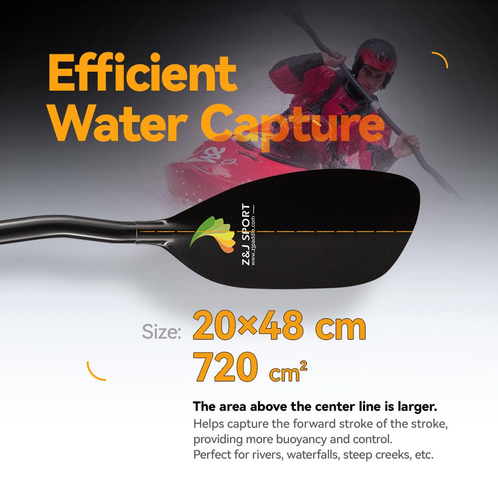 Z&J SPORT Whitewater Kayak Paddle Full Carbon, Lightweight Kayak Paddle for Whitewater, Running River, Creeking?2-Piece Paddle with 1 Free Paddle Bag(197cm,Bent Shaft)