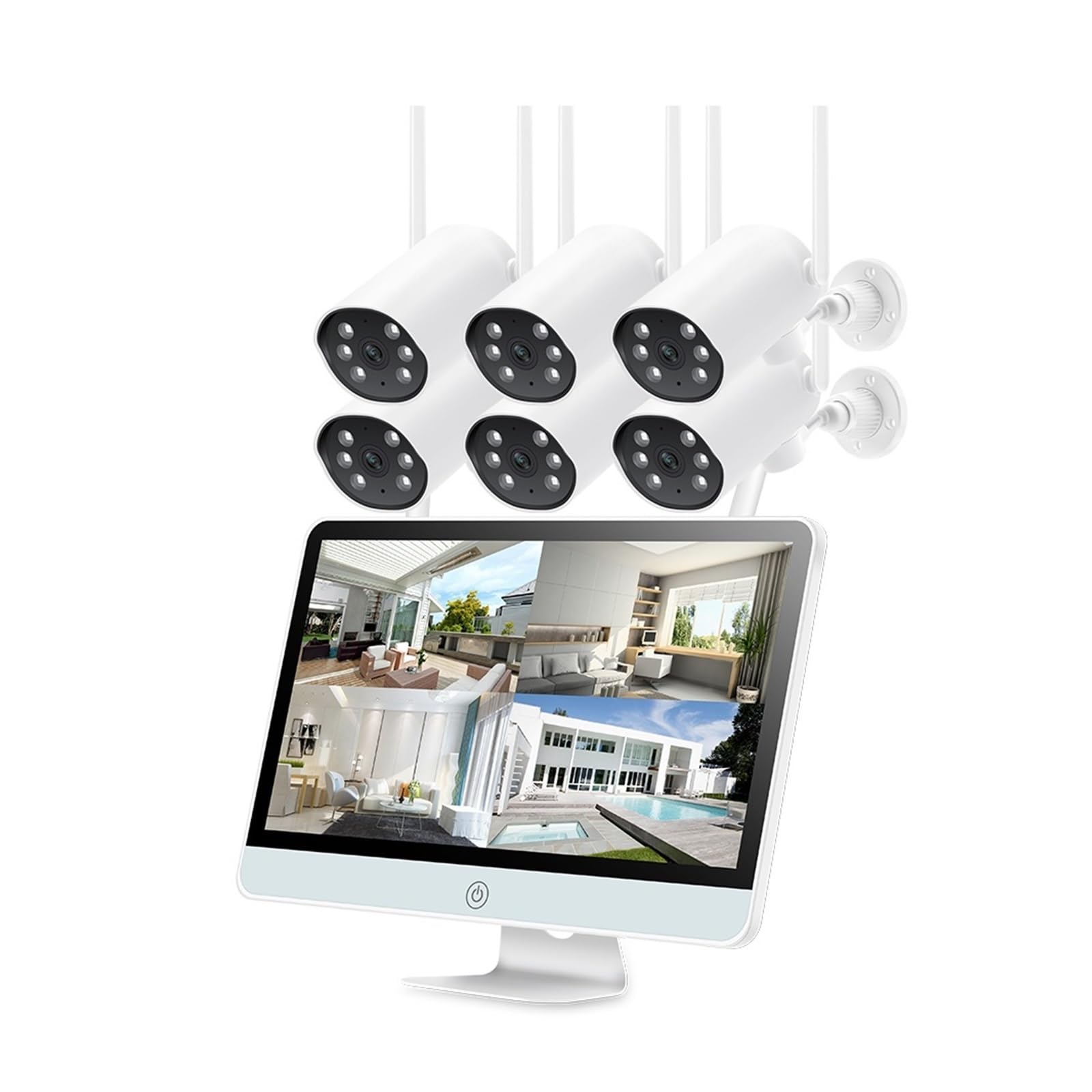 Système De Vidéosurveillance Sans Fil 3MP 8CH NVR Wifi Ensemble Caméras Sécurité IP Moniteur 12 Pouces Kit Surveillance Vidéo Étanche Audio 2 Voies Bonne Qualité D'Image(None,8CH NVR 6Cams(B))