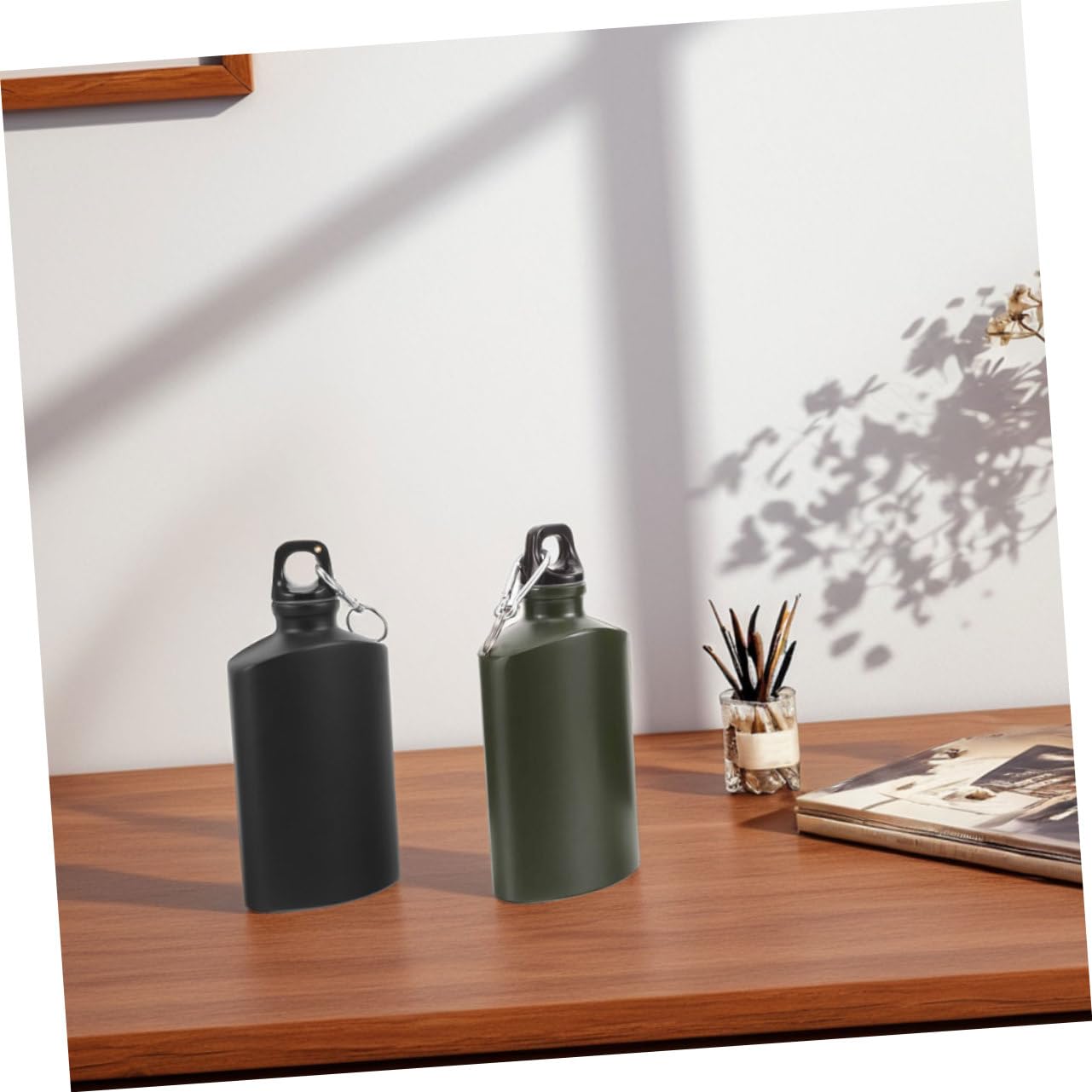 Aluminio Cantimplora 2 Piezas con Plana Gancho 500ml Decoracion Colegio | Ligera y Portátil, Diseño Hermético, para Senderismo y Viaje, Formato 500ml, Fácil de Llevar
