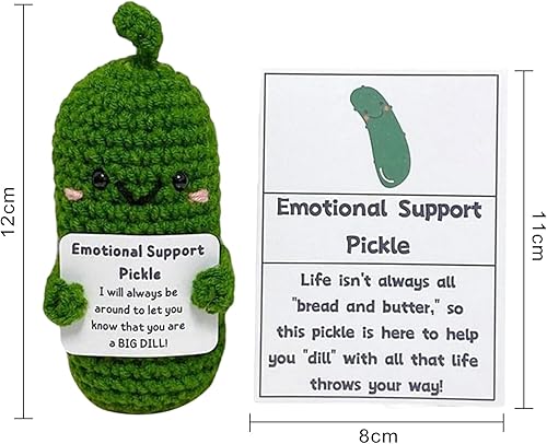 Miniatura 4 de Pepinillo de apoyo emocional, mini muñeca de pepino tejida a mano con tarjeta positiva, bonitos adornos tejidos a mano, regalo de buena suerte para