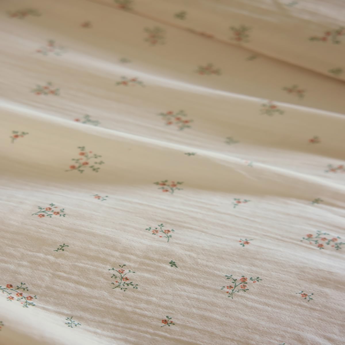 Housse de Couette imprimée en Gaze de Coton, SEMIS Fleuri, 200 x 200 cm, ESSIX, Beige Clair