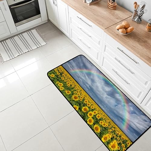Alfombras de cocina para el suelo, antideslizantes, antideslizantes, acolchadas, para fregadero, hermoso arco iris con girasoles, campo, oficina, disponible en Yaxa Mexico
