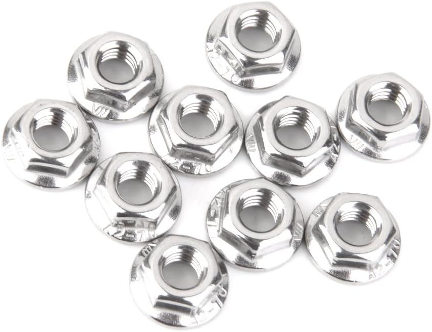 QUARKZMAN M10 X 1,25mm Esagonale Flangia Dado X 12pz 304 Acciaio Inossidabile Acciaio Seghettato Metrico Esagonale Block Dadi Per Tubazioni, Automobile Motori, [Argentato - Foto 2