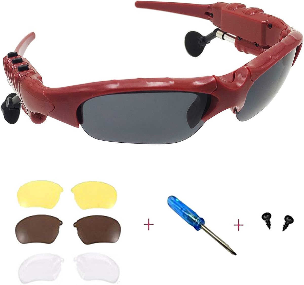 Gafas de sol inalámbricas Bluetooth Anti-ray Stereo 5.1 Música Auriculares Bluetooth para mujeres Admiten auriculares y manos libres para todo tipo de teléfonos celulares (Rojo-gris)