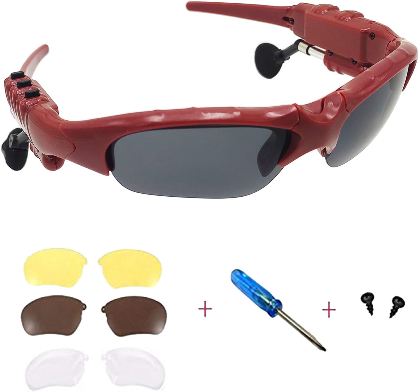 Wireless Bluetooth Sunglasses Anti-ray Stereo 4.1 Music Bluetooth Headphones for Men Support Both Headset and Hands-Free for All Kinds of Cell Phones (Red-Gray)