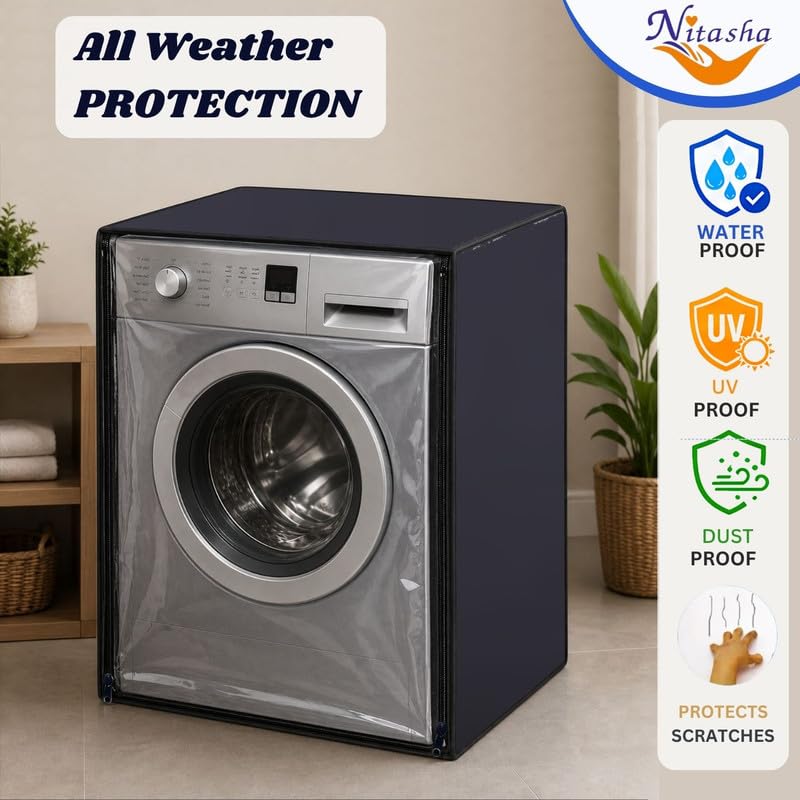 Image of Nitasha Front load Waterproof Washing machine cover Compatible for Bosch 9 Kg WAT28661IN | & Dustproof | Black Color