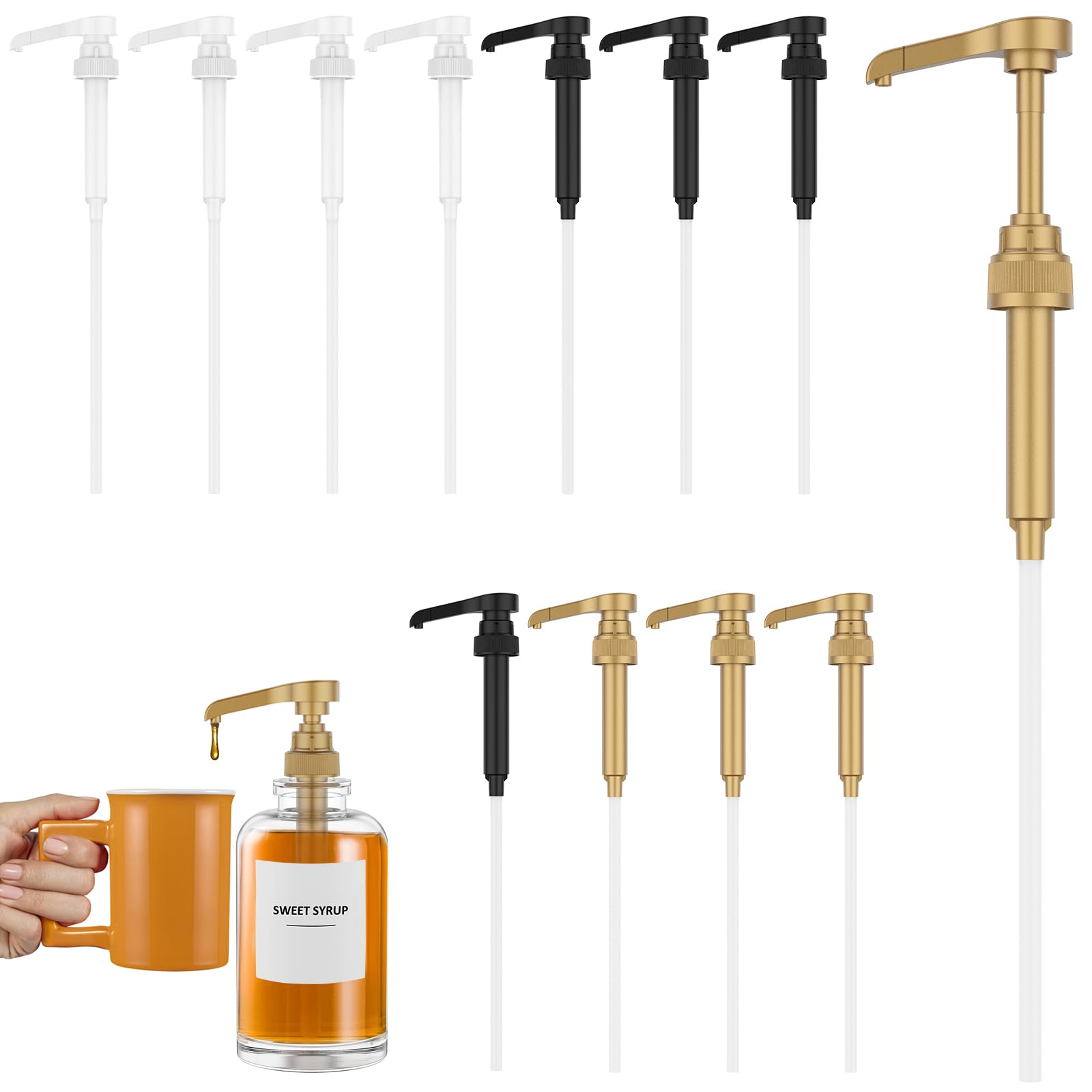 12Pcs Syrup Pumps Fits 25.4OZ/750ML Bottles Leakproof Coffee Syrup Pump for Syrup Bottles Cuttable Syrup Pump Dispenser Portable Coffee Flavoring Syrup Pump 3 Colors Reusable for Home Coffee Bar \