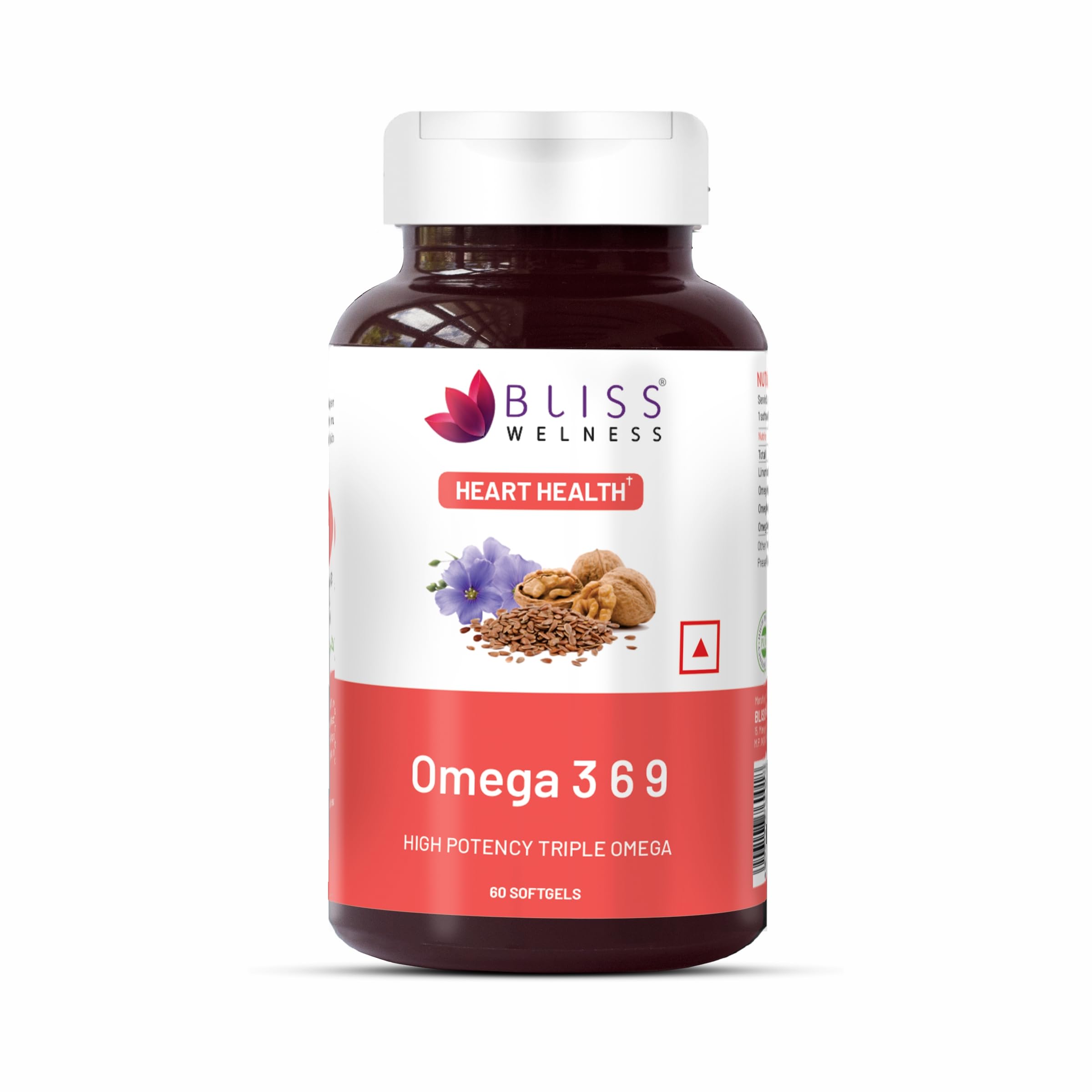 Organic Omega 3 6 9 2000mg | Omega3 ALA 1000mg Omega 6 LA 274mg Omega 9 OA 400mg Essential Fatty Acid | Heart Cholesterol Brain Eye Immunity Health Supplement - 60 Softgel Capsules