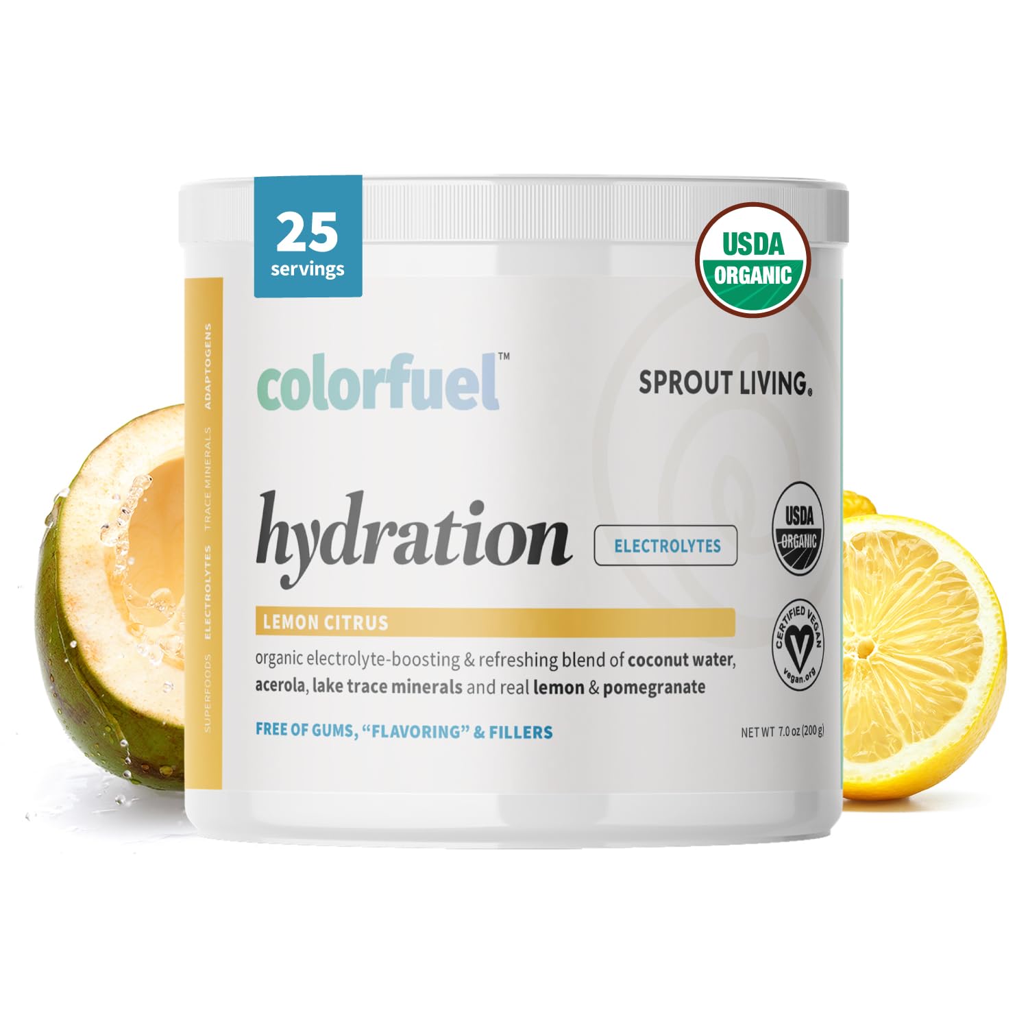 Colorfuel Hydration Powder Drink Mix, Organic Superfoods + Adaptogens | Hydration Support & Recovery, Electrolytes, Himalayan Pink Salt, Coconut Water, Lemon Citrus Flavor (25 servings)