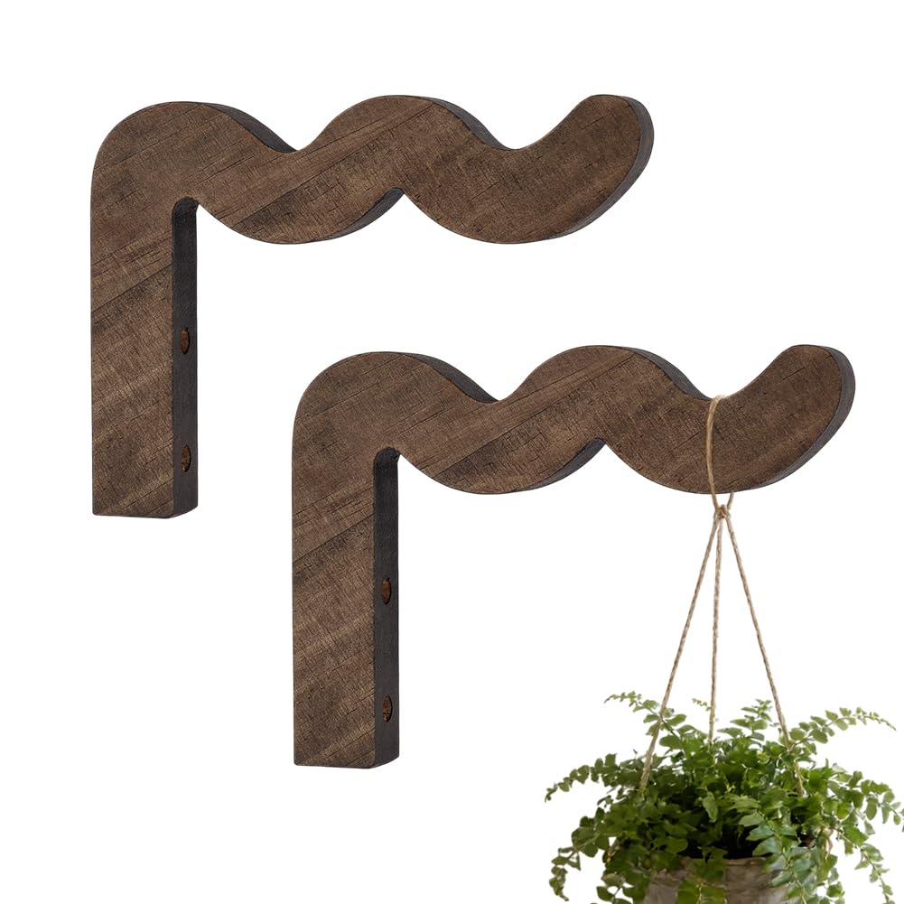 PH PandaHall 2 Sets Plant Hangers Wooden Hanging Baskets 17cm Wave-Shaped Hanging Hook Brown Wall Mount Plants Hanger for Indoor Outdoor Flower Pots Wind Chimes Bird Feeders Garden Ornaments