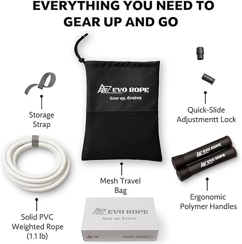 Miniatura 3 de Cuerda Evo  Cuerda de saltar con peso de 1.1 libras para mujeres y hombres  Cuerda de saltar ajustable de PVC pesado de 0.394 pulgadas para fitness,