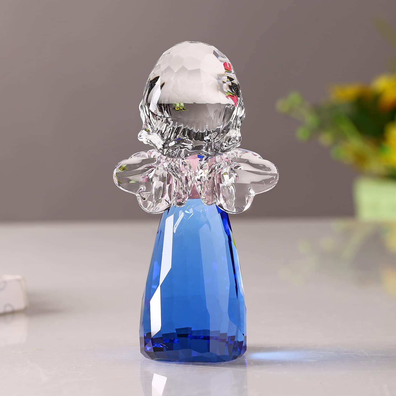 Kristall kleiner Engel Weihnachten Geburtstag Geschenke Cherub Figur Briefbeschwerer Dekor Ornamente Kunst Sammlerstück (blau)