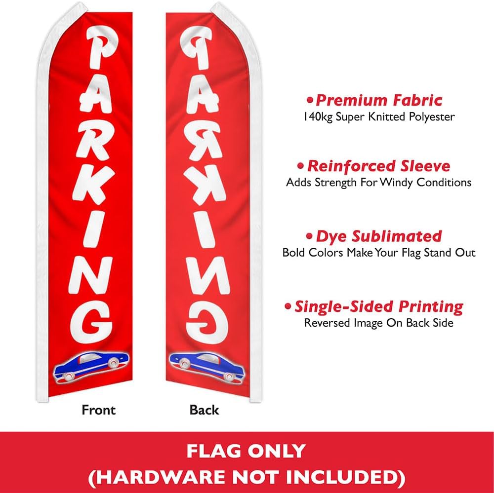 Parking (Red) Swooper Feather Advertising Flag - Perfect for Events, Festivals, Office Buildings