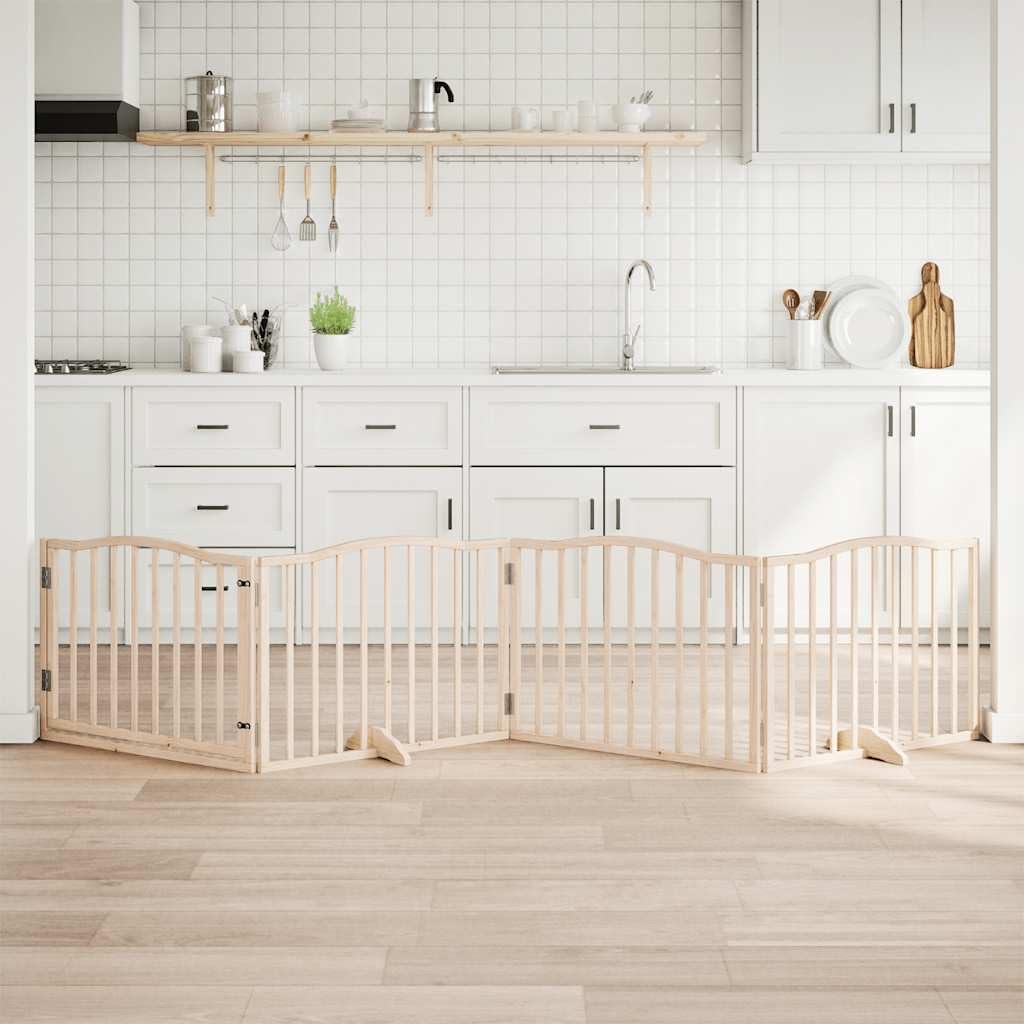 Puerta plegable para perros de madera de álamo de 320 cm con puerta, independiente, plegable, ideal como barrera, protección y seguridad para cachorros, perros, jardín, vivienda, interior y