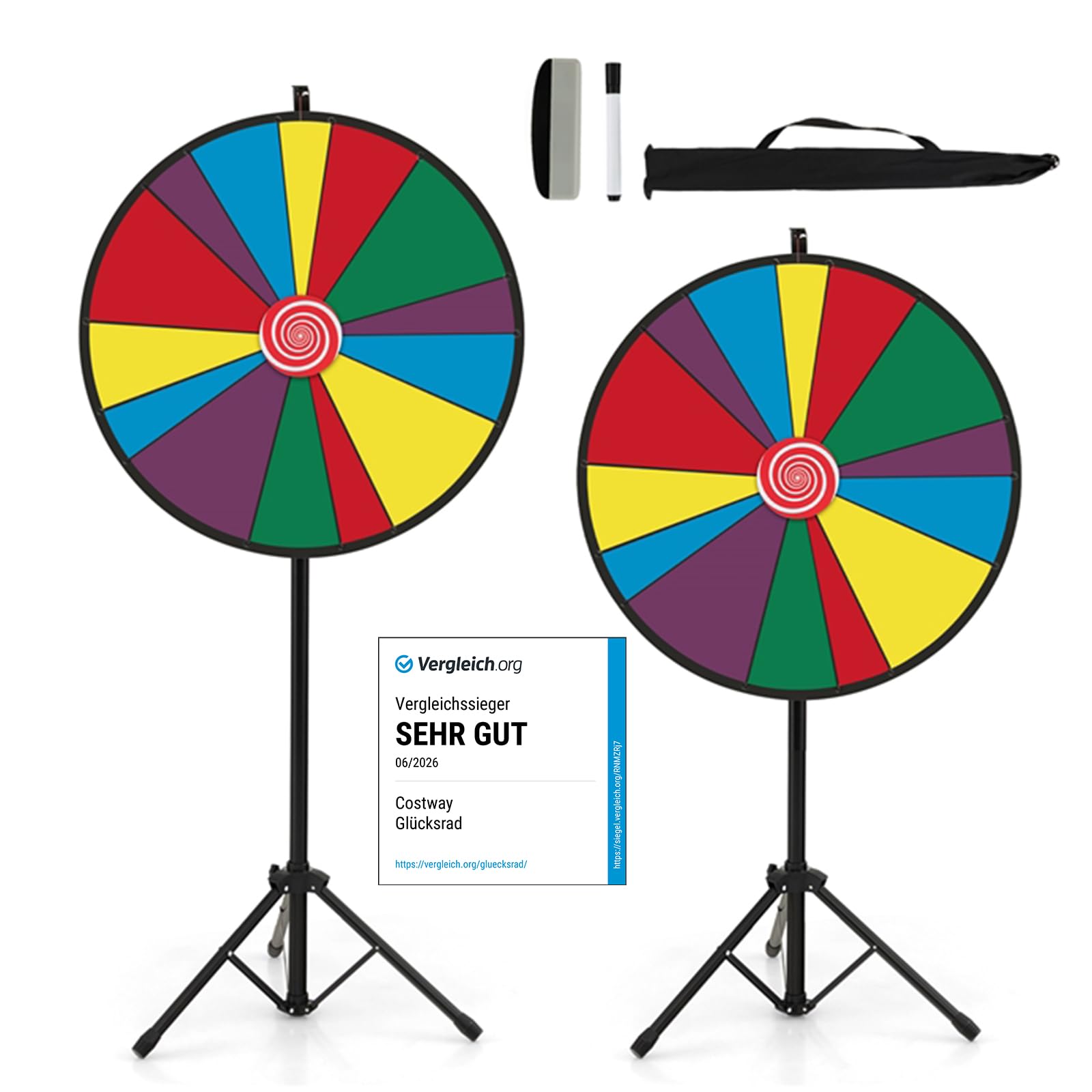 COSTWAY 30" Ruleta de La Suerte, Ruleta de Juego Ajustable con Soporte Trípode de Metal, Borrador de Pizarra, Editable y Colorida, Rueda de la Fortuna para Fiesta Ferias Comerciales (30 Pulgadas)