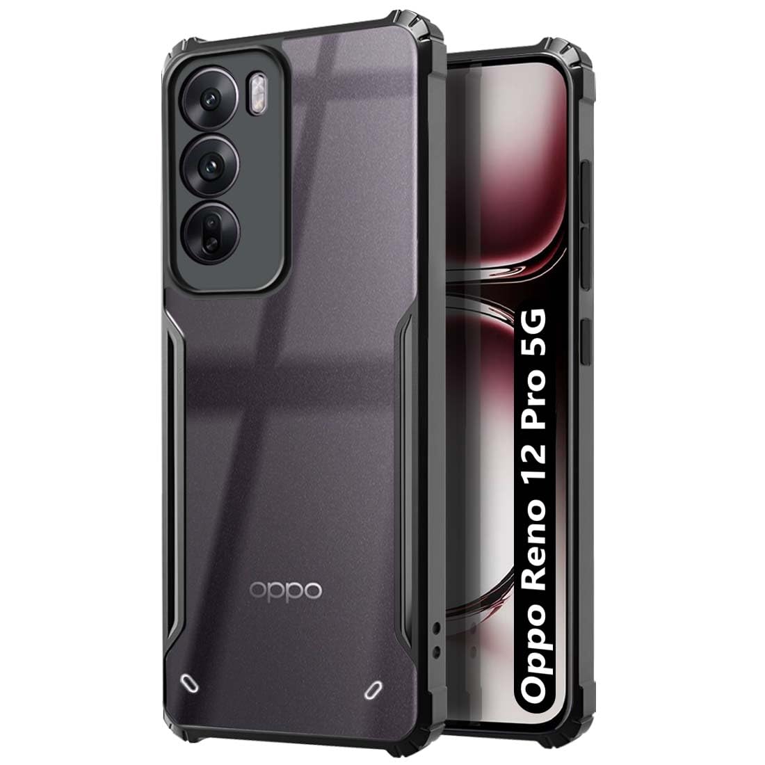 Fashionury Shockproof Crystal Clear Back Cover Case for Oppo Reno 12 Pro 5G | 360 Degree Protection | Protective Design | Transparent Back Cover Oppo Reno 12 Pro 5G (Black Bumper) (B0DB86T52Y) Amazon Price History, Amazon Price Tracker