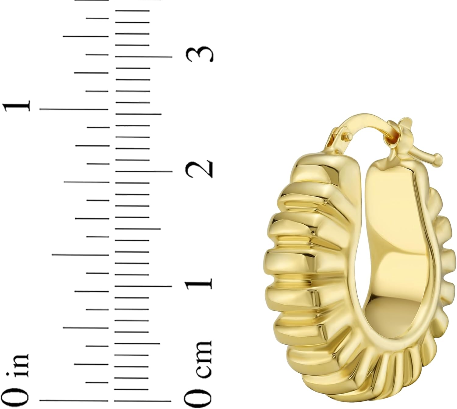 Floreo 14k Yellow Gold 24mm Puffed Ribbed Hoop Earrings - Image 4