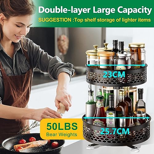 Amyzavls Rotating Spice Rack, 2 Tier Lazy Susan Cupboard Organizer ...