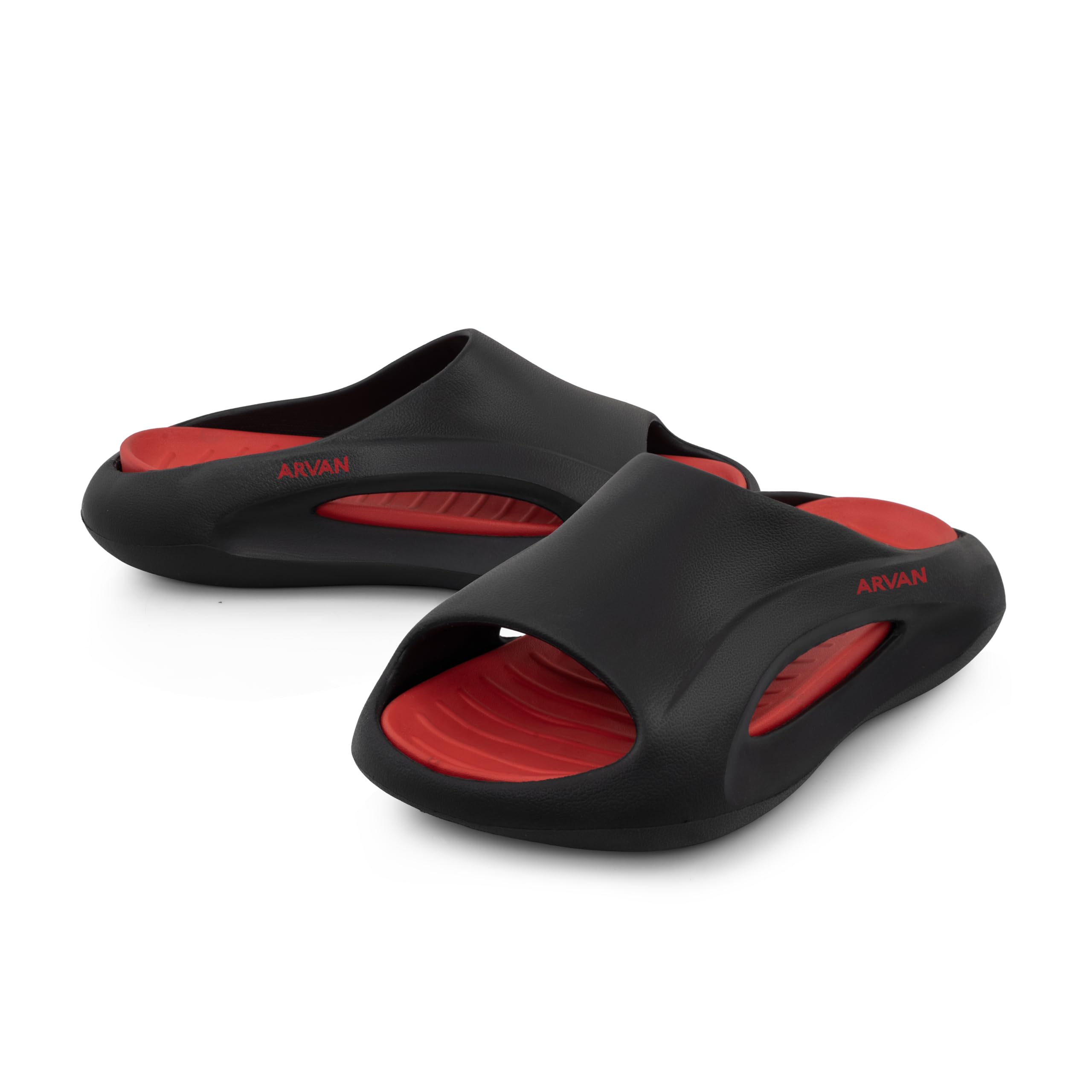 arvan Men's Comfort Slides | Lightweight EVA Anti-Skid DailyWear & Casual Slippers | Black Red-picture-10