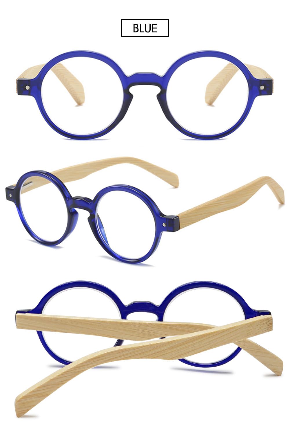 VEVESMUNDO Retro Runde Lesebrille Vintage Herren Damen Holz Kunststoff Holzbügel Sehhilfe Lesehilfe Brillen +1.0,+1.5,+2.0,+2.5,+3.0,+3.5,+4.0