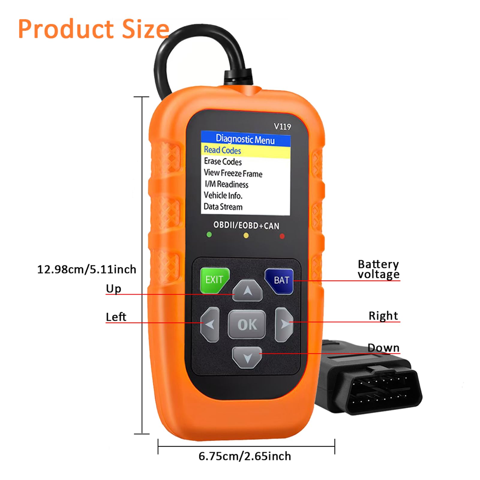 Amazon.co.jp: V119 OBD2 スキャナーコードリーダー、エンジンライト