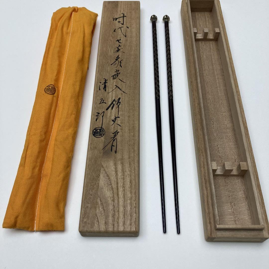 鳥頭七宝象嵌入飾火箸 火箸 木村清五郎 工芸品 茶道具 コレクション