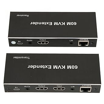EXCLUZO KVM Extender, Plug and Play Remote Control HDCP Standard KVM USB Extender for TV for PC (EU Plug)