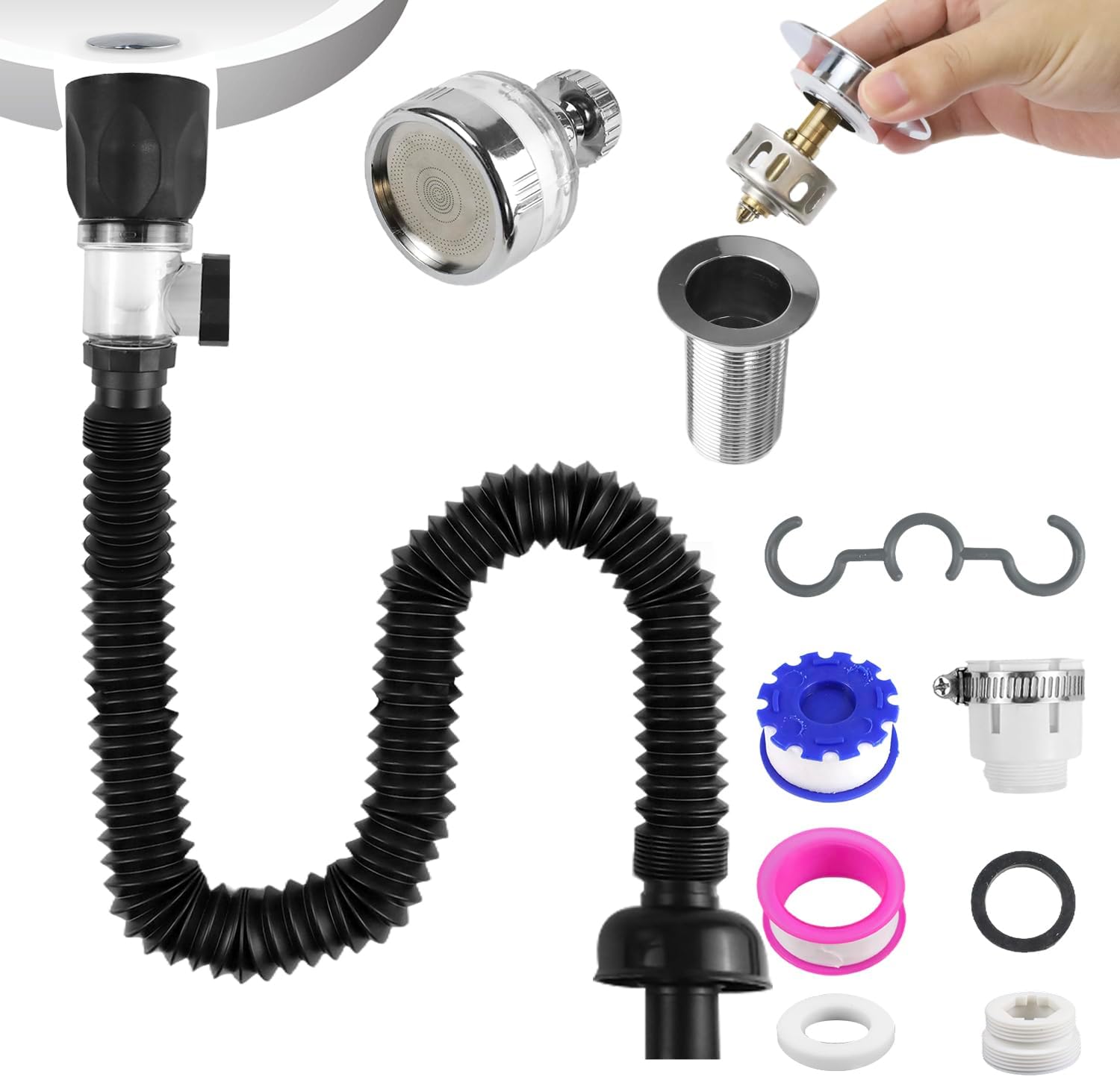 Sink Drain Fitting Black with Water Filter Tap