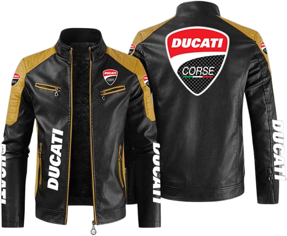 ZALBYUY Chaqueta de cuero para hombre con cuello alto para primavera y otoño