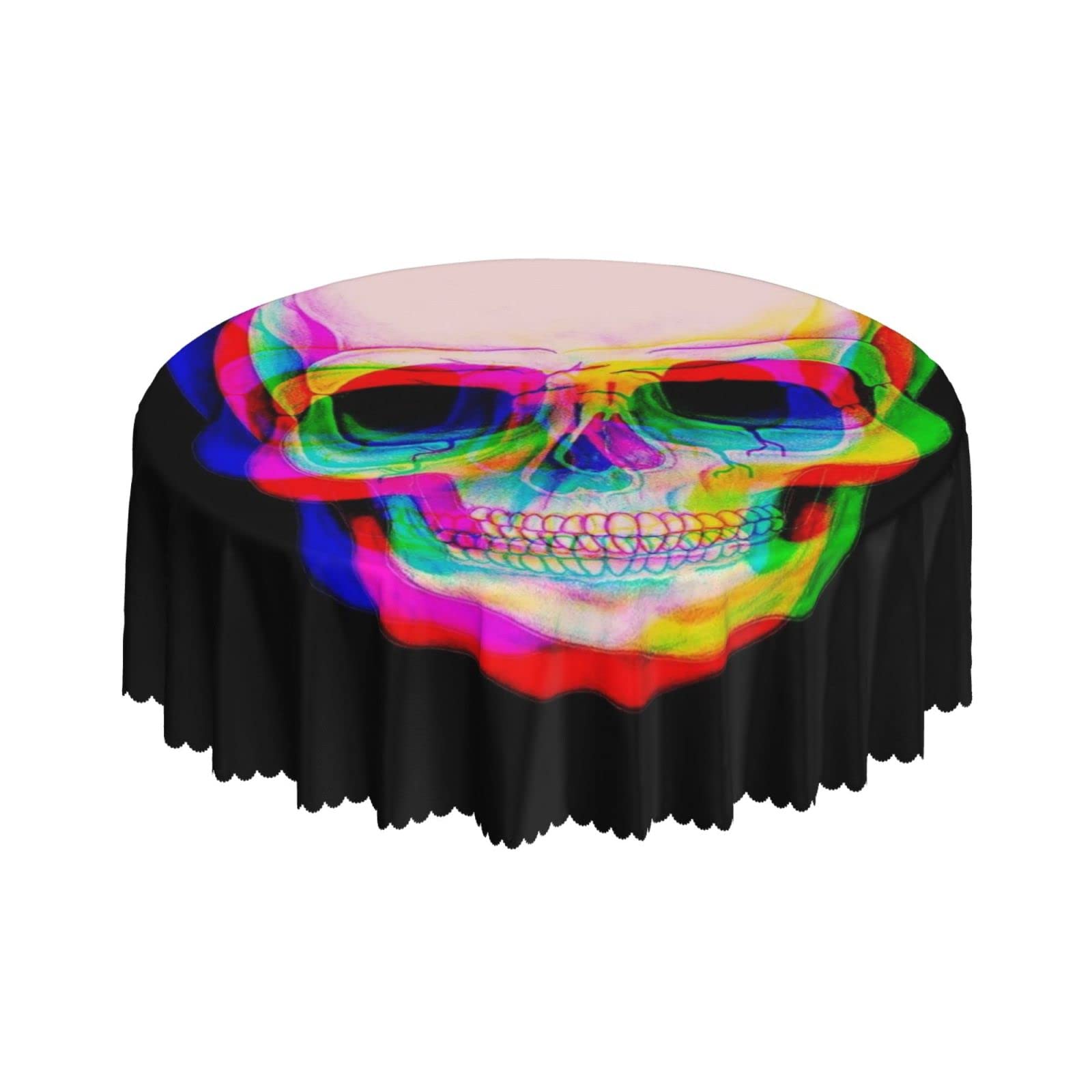 Lsjuee Psychedelic Skull Colorful Round Tablecloth 60 Inch Printed Washable Tablecloth for Dining Party Holiday Fall Home Decorative