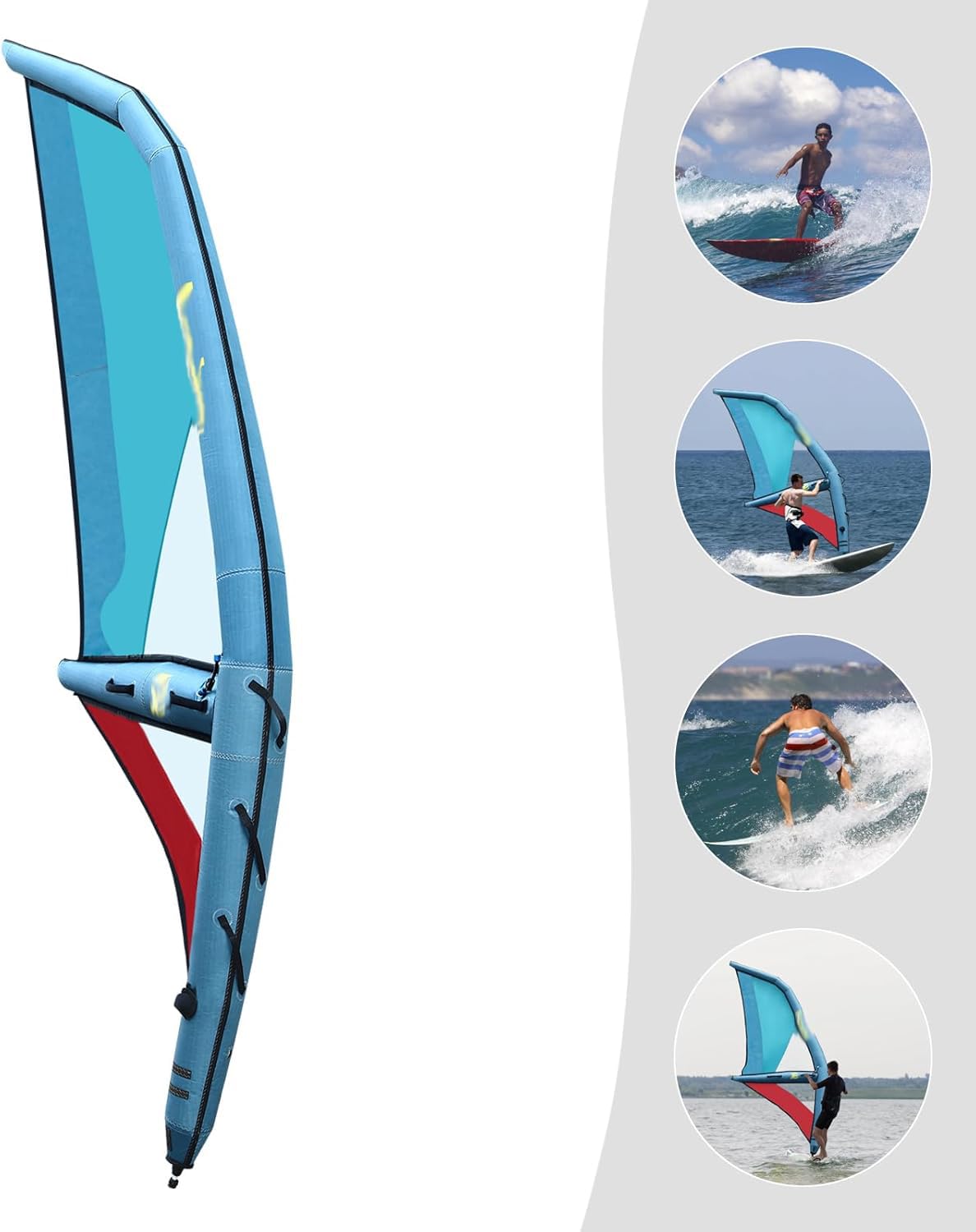 Vela Gonfiabile per Paddle Board con Rotazione A 360°, Ideale per Il Windsurf, Superficie Velica di 45,21 Piedi Quadrati, Blu E Rossa, Design Resistente E Portatile per Un Facile Utilizzo.