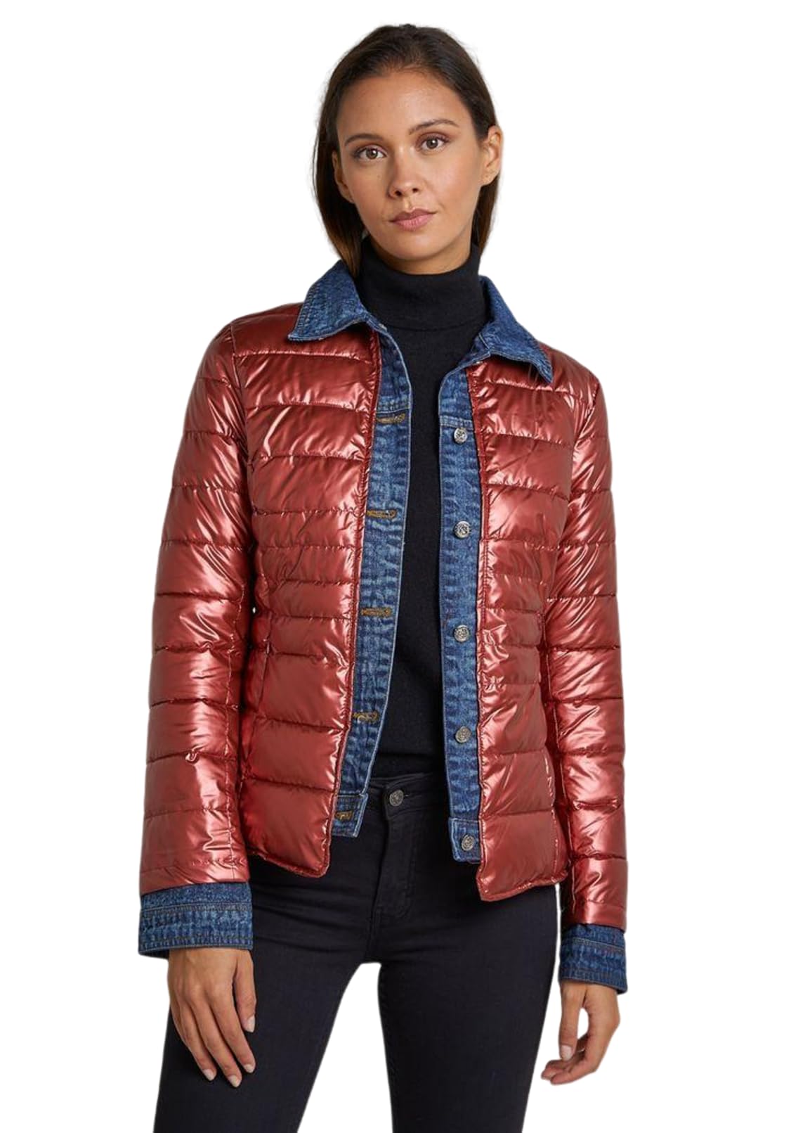 Miro Boho Chic New York 88 Veste matelassée pour femme bi-matière Denim et métallisé