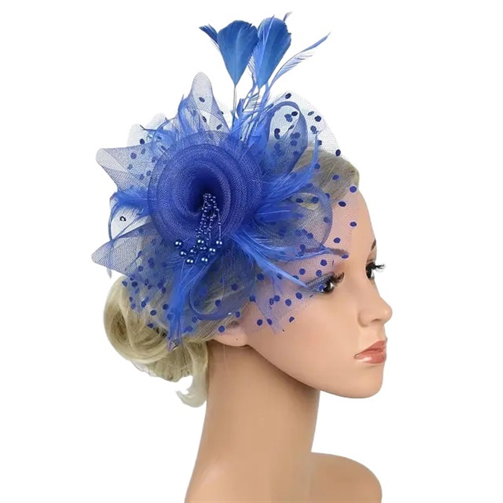 UALXPAO Wedding Hats Fascinator Hat for Women Tea Party Headband Wedding Cocktail Mesh Flower Feathers Hair Clip for Tea Party,Weddings(Blue2)