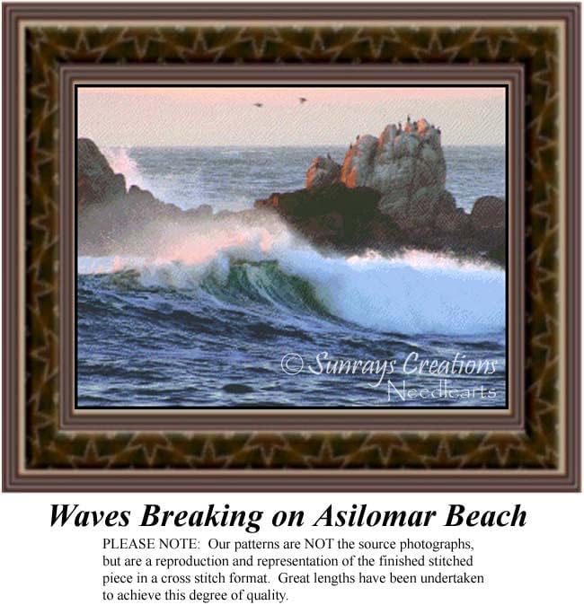 Waterscape Cross Stitch Pattern | Waves Breaking on Asilomar Beach (Pattern Only, You Provide The Floss and Fabric)