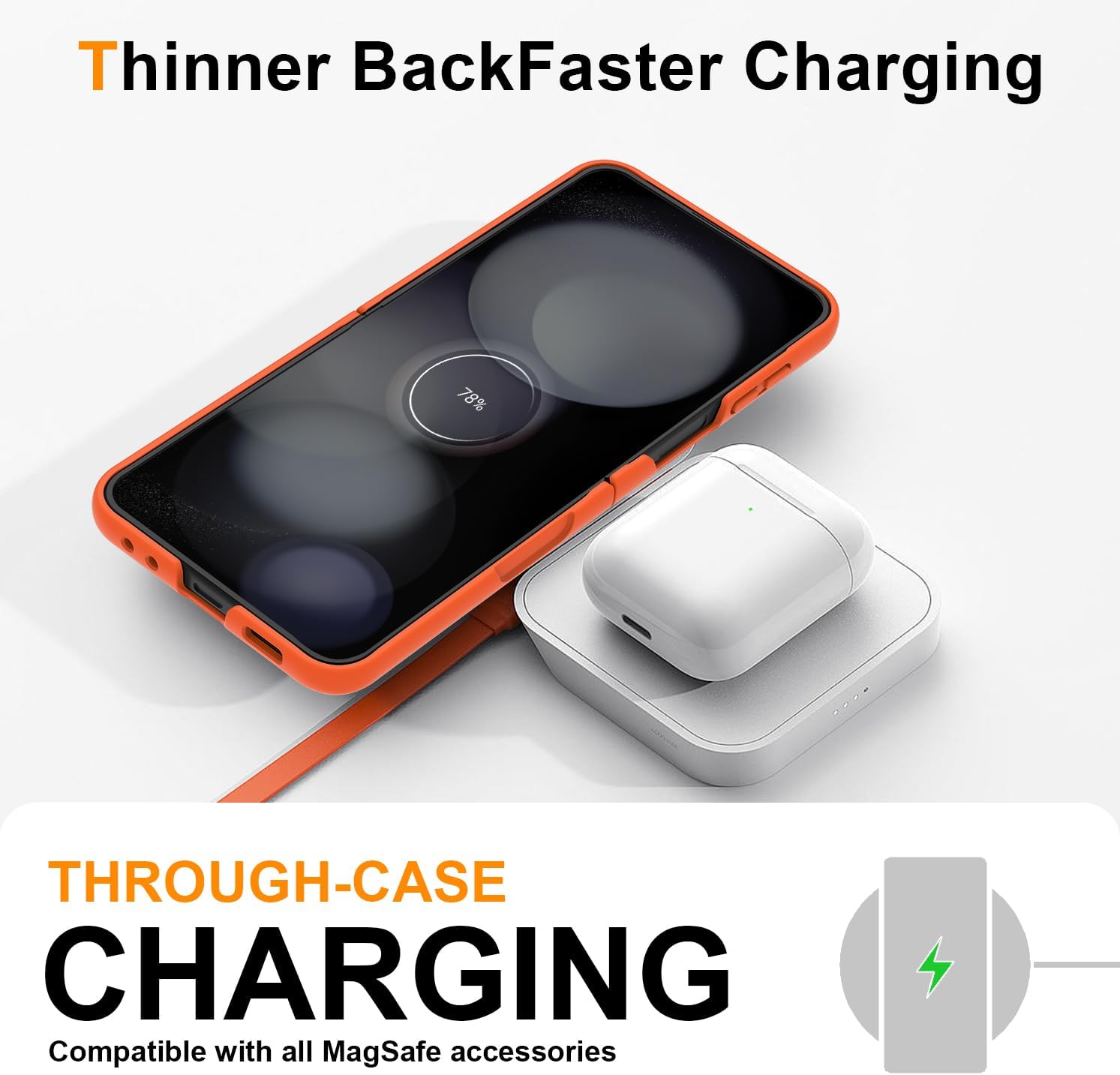 Magnetic for Galaxy Z Flip 3 5G Case,Lightweight,Slim Fit Drop Protection Rugged Shockproof Cover for Samsung Galaxy Z Flip 3 5G, Hard PC Shockproof Protective Phone Orange 7-Z Flip3-07