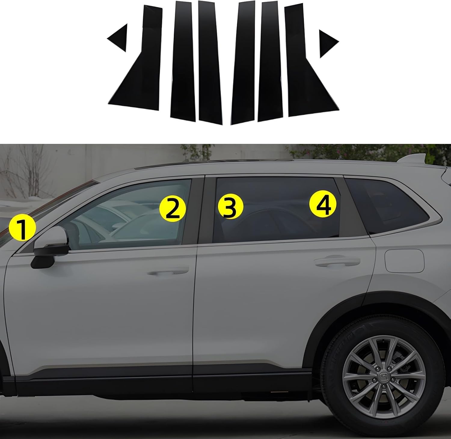 8 PCS Stainless Steel Glossy Black Window Pillar Post Trims for Honda CRV 2023 2024 2025,Body Exterior Accessories,Window Center Pillar Decorative Decals Glossy Black for CRV