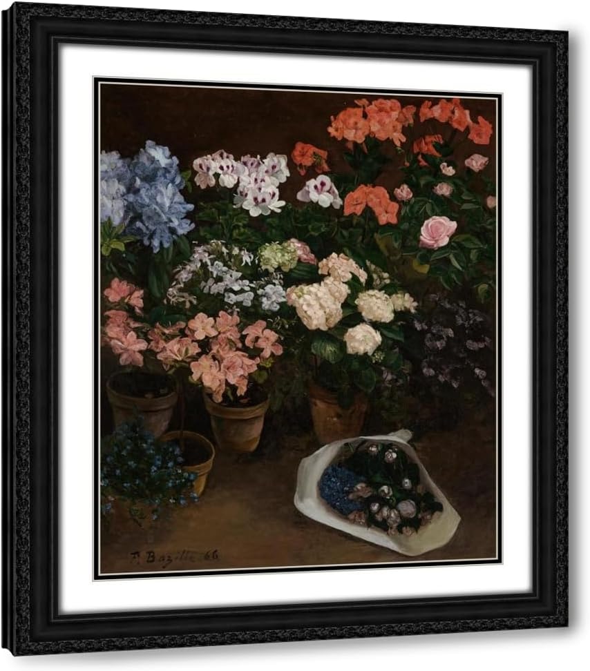 ArtDirect Pot de fleurs (1866) Custom Framed Art Print Giclee Print or Canvas Options with Various Sizes and Customization by Jean-Frederic Bazille
