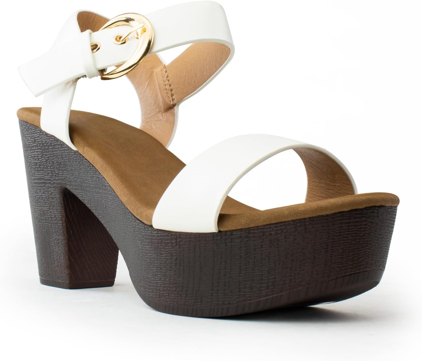 RF ROOM OF FASHIONWomen's Peep Toe Criss Cross Band Ankle Strap Platform Chunky Heel Mule Sandals