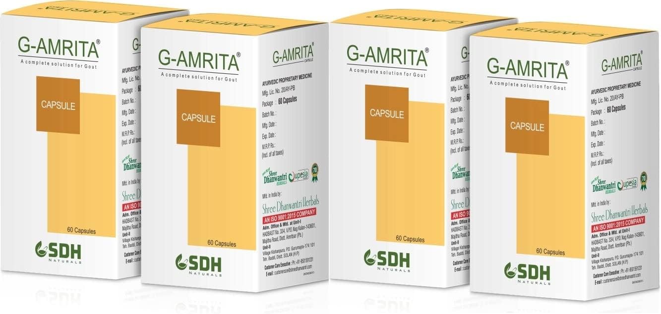 SDH Natural's G Amrita Tablets - Helps in Gout, Joint Pain Relief by Healthy Uric Acid Level, Helps Reduce Swelling and Pain, Natural Supplement for Joint care, Ayurvedic (Pack of 2) (120 Tablets)