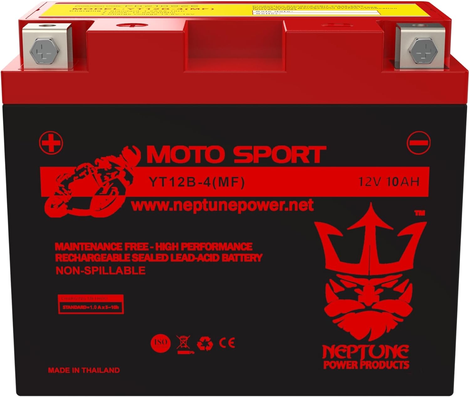 Brand YT12B-4 12V 10Ah Powersports Battery 185CCA AGM Rechargeable Replacement for Ducati, Triumph, Yamaha, Motorcycles, Scooters (XT12B-BS)