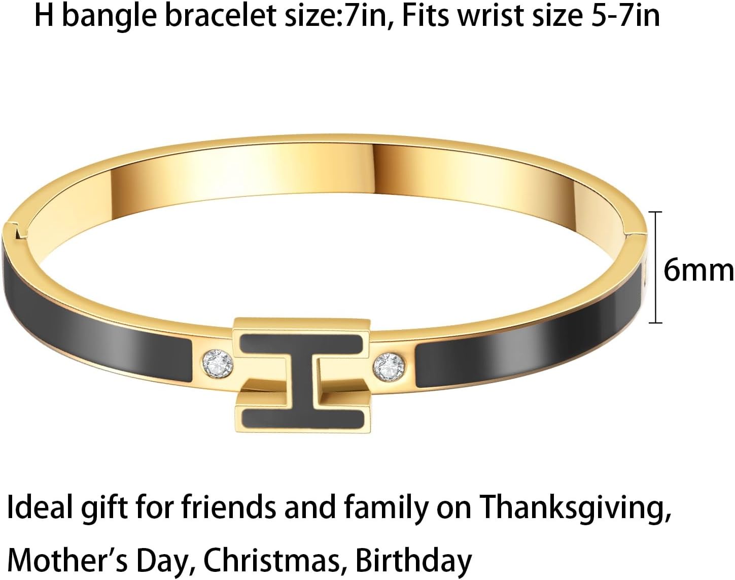 H Bangle Bracelet for Women - 18K Gold Plated Stainless Steel Enamel Bracelet - Fashion H Letter Jewelry - Elegant Gift for Women - Image 6