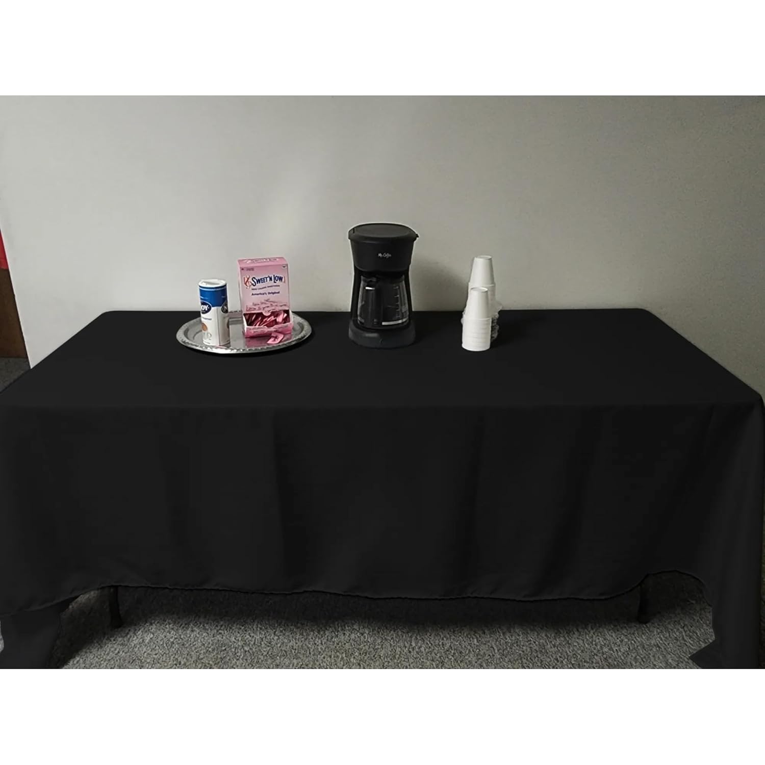 Intedge TCM8181 Black Tablecloth, Square 81" x 81", Hemmed Edge, 65/35 Poly Cotton Blend, Washable Reusable Fabric Cover, Dining Restaurant Banquet Event Table Linen, 1 Each