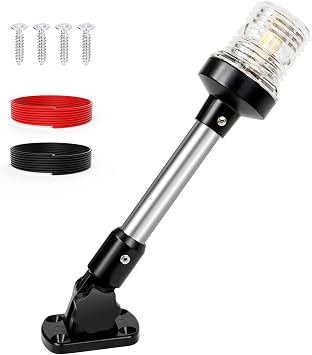 9 Inches Stern Light Boat Anchor Light LED, Marine Navigation Lgihts Waterproof IP67, 3 Nautical Mile Visibility White Fold Down Boat Lights for Pontoon, Jon Boats, Small Boats 1224V