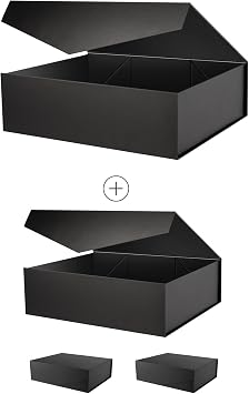 PACKHOME 16.3x14.2x5 Inches, 4 Extra Large Gift Boxes with Lids, Gift Boxes for Clothes and Large Gifts Matte Black with Grain Texture